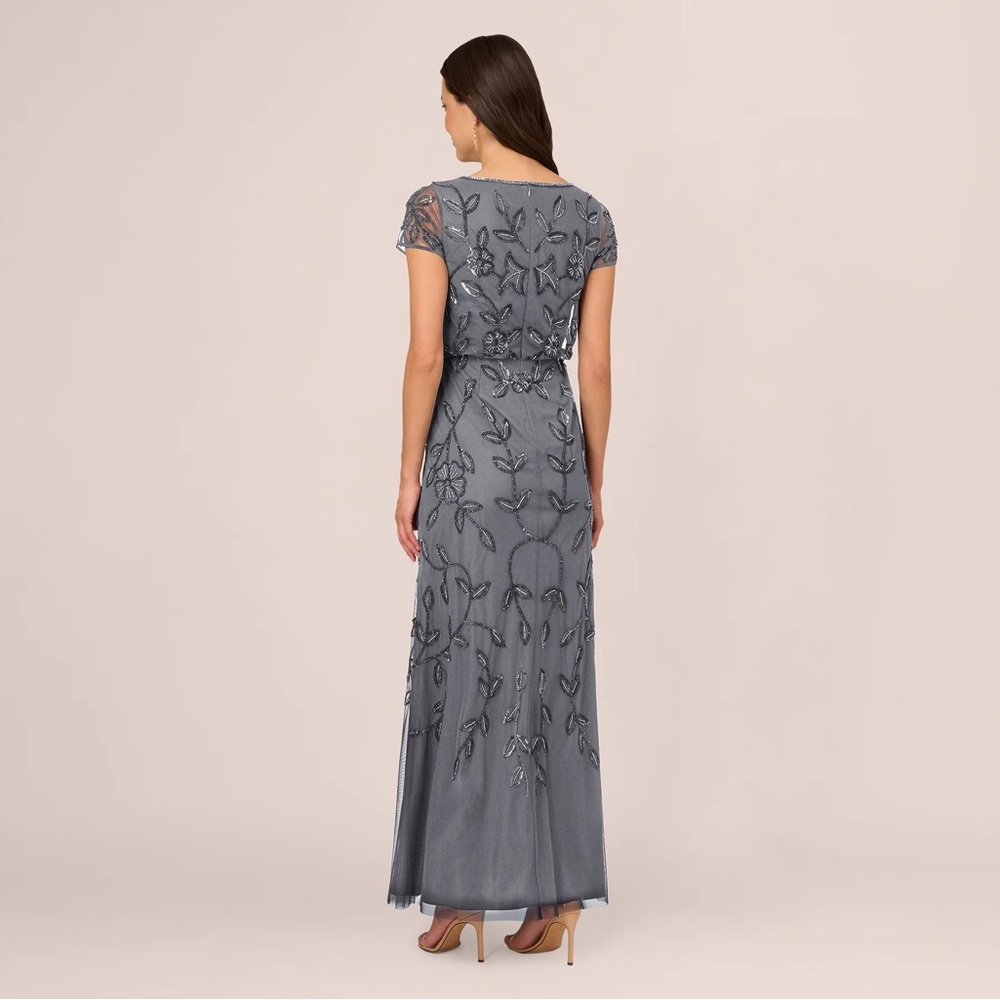 Adrianna Papell SZ 22W NWT Beaded Mesh Evening Gown MOB Short Sleeve Elegant MOG - Picture 6 of 16